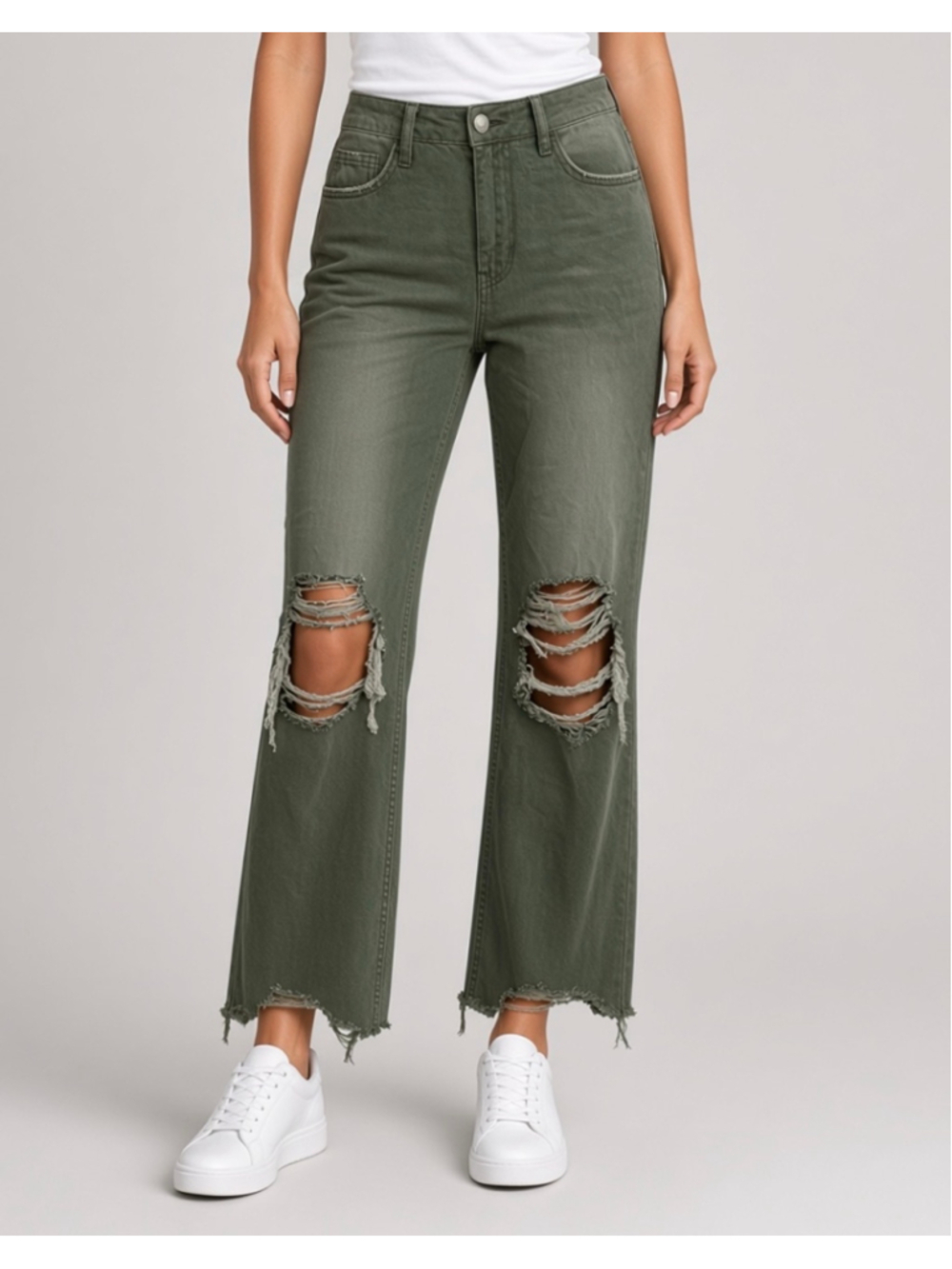 Vervet Olive Green Distressed Raw Hem Straight Leg Jeans Pants Size 26